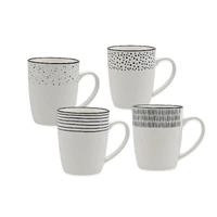 Bulk 24 Embossed Mug With Black New Bone China 380ml Asst Des