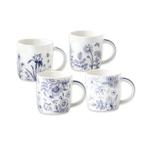 Bulk 24 Elegant Blue Floral New Bone China Mug 360ml 4 Asst