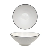 bulk 24 Sorrento Porcelain Embossed Soup Bowl w/ Black Rim 8" 20cm