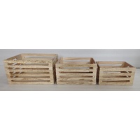 Set 3 Natural Wood Crates 40x22cm