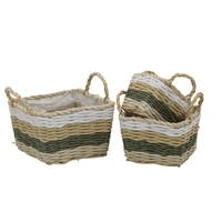 Bulk 4 Paper Rope Square Basket W Handle Set 3 22x14cm