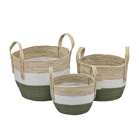 Bulk 4 Paper Rope Round Basket W Handle Set 3 33x26.5cm