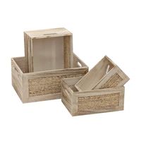 Bulk 2 Natural Wood Crate W Decor s/4 40x30x18cmh