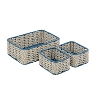 Bulk 4 Blue & Natural Paper Rope Storage Basket s/3 32x23x12h