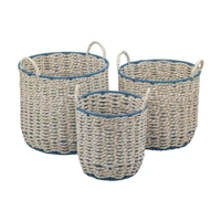 Bulk 2 Blue & Natural Paper Rope Storage Basket s/3 d35x31/36.5h