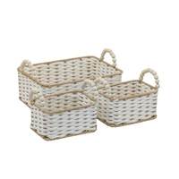 Bulk 4 Natural & White Paper Rope Basket W Bead Handle 32x23x12/18h