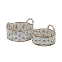 Bulk 6 Natural & White Paper Rope Basket W Bead Handle d25xh11/17cm