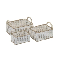 Bulk 6 Natural & White Paper Rope Basket W Bead Handle 26x20x12/18h