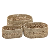 Bulk 4 Natural Water Hyacinth & Paper Rope Basket Oval s/3 34x25x15
