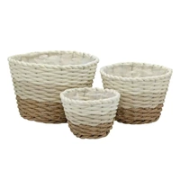 Bulk 6 Natural & White Paper Rope Basket 25x17cm