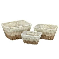 Bulk 6 Natural & White Paper Rope Basket 30x24x17cm