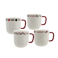 Bulk 24 Xmas Embossed Mug New Bone China 345ml 4 Asst