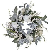 Bulk 3 Xmas White Hydrangea & Berry Wreath 55cm