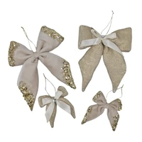 Bulk 24 Xmas Champagne & White Velvet Bow 11cm 2 Asst