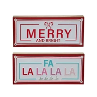 Bulk 8 Xmas Sign On Wooden Box Deco 30x13cm 2 Asst