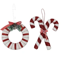 Bulk 12 Xmas R&w Glitter Candycane Wreath Hanging 25cm