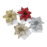 Bulk 36 Xmas Glitter Poinsettia W Clip 21cm 4 Asst