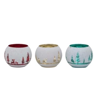 Bulk 12 Xmas Snowy Forest Glass Candle Holder 15x11cm 3 Asst