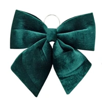 Bulk 12 Xmas Velvet Green Bow W Hanging Ring Lrg 34cm