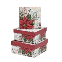Bulk 4 Poinsettia Xmas Square Gift Box Set 3 20x20x9.5cm