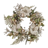 Bulk 3 Xmas Champagne Poinsettia Luxe Wreath 66x12cm