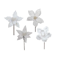 Bulk 36 Xmas White Poinsettia Pick d14-20x20cm 4 Asst