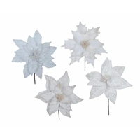 Bulk 36 Xmas White Poinsettia Pick d27-30x30cm 4 Asst