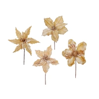 Bulk 36 Xmas Champagne Poinsettia Pick d14-23x20cm 4 Asst