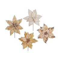 Bulk 36 Xmas Champagne Poinsettia Pick d27-30x30cm 4 Asst