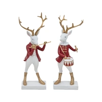 Bulk 8 Polyresin Xmas Reindeer Flutist & Drummer 8x22cm 2 Asst