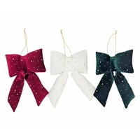 Bulk 24 Xmas Fabric Hanging Bow 13x4x17cm 3 Asst