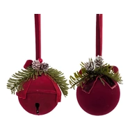 Bulk 24 Xmas Burgundy Velvet Bauble Hanger 10x22x8cm 2 Asst