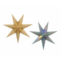 Bulk 24 Xmas Folded Paper Metallic Star 40cm 2 Asst