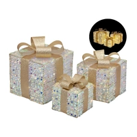 Bulk 2 Xmas Led Iridescent Tinsel Gift Box s/3 25cm 25led