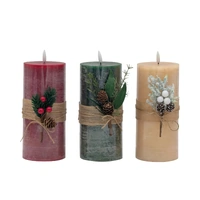 Bulk 12 Led Xmas Rustic Pillar Candle 9x20cm 3 Asst