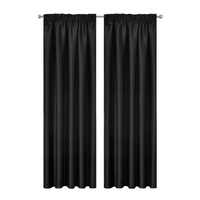 Blockout Pinch Pleat Curtains 2pcs 137x160cm High Level Fabric Black