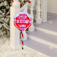 LED Stop Here Sign Multi 100cm Adjustable Height Christmas Decoration