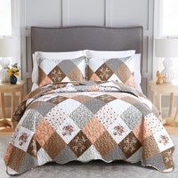 styleforhome Rust Brown Patchwork 3 Piece XL Bedspread Set