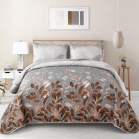 styleforhome Rust Grey Floral 3 Piece Bedspread Set