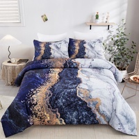 styleforhome Blue Marble King 3-Piece Comforter Set