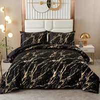 styleforhome Black Gold Metallic Marble Queen Comforter 3-Piece Set