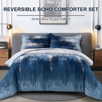 styleforhome Ombre Blue King Comforter 3-Piece Boho Bedding Set