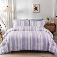 styleforhome Midnight Calm Purple Stripes 3-Piece Comforter Set