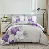 styleforhome Purple Floral King Comforter Set 3-Piece Microfibre