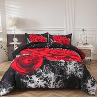 styleforhome Red Rose King Comforter Set 3-Piece Bedding
