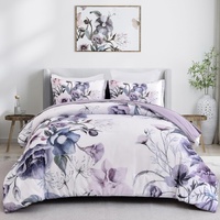 styleforhome Purple Floral Quilted Comforter Set King Size