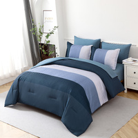 styleforhome King Comforter Set Navy Blue Striped 3-Piece Bedding
