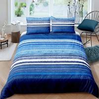 styleforhome Nordic Calm Blue Stripes King 3-Piece Comforter Set