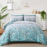 styleforhome King Comforter Set Floral Leaf Quilted 3-Piece Bedding