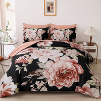 styleforhome Soft Floral King Comforter Set Quilted Bedding